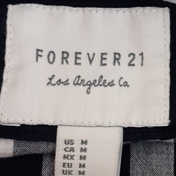 Women's "Forever 21" Navy & White Check Long Sleeve Button Shirt; Size M - Picture 3 of 4